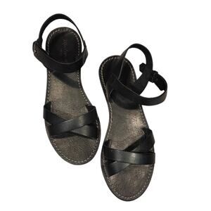 Madewell Black Leather Sandals Criss-Cross Adjustable Ankle Closure | 7.5 EUC